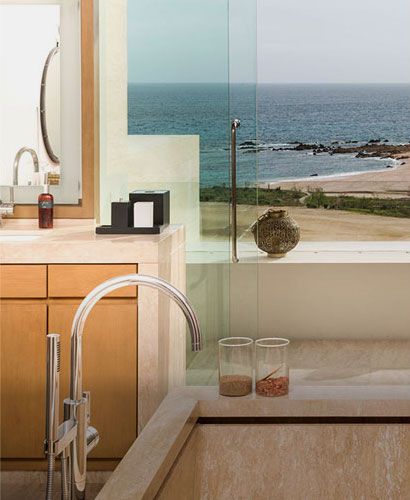 Image of bathroom with window view of ocean